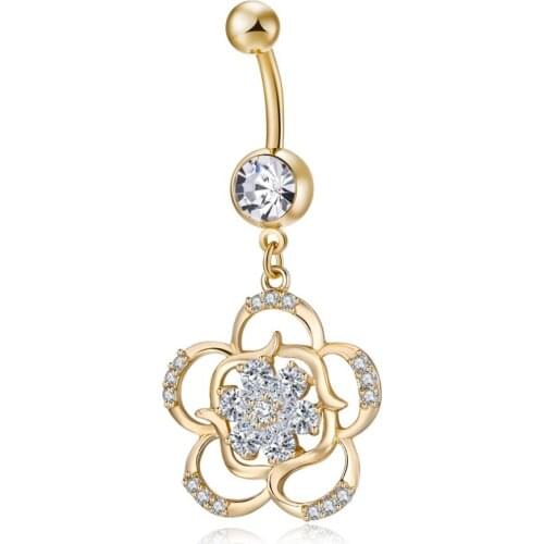 Colorful flowers zircon crystal Surgical Steel Belly Button Rings Sexy Dangle Navel Piercing Rings Rhinestone Body Jewelry