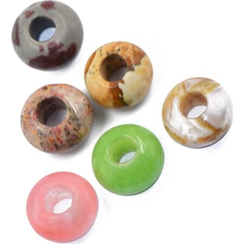 6pcs Gemstone Large Hole Rondelle Loose Beads Fit Charm Bracelet Necklace