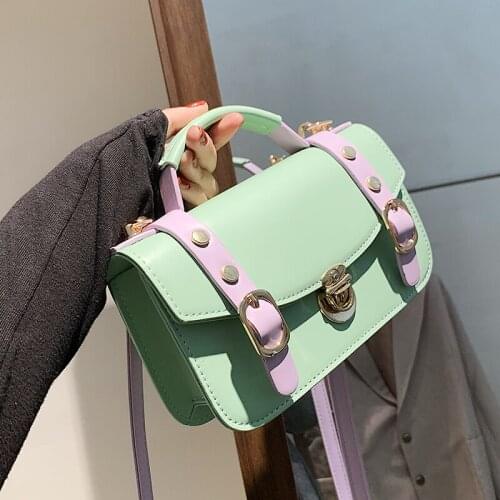 Contrast color Square Tote Bag 2021 New High Quality PU Leather Womens Designer Handbag Luxury Brand Shoulder Messenger Bag Sac