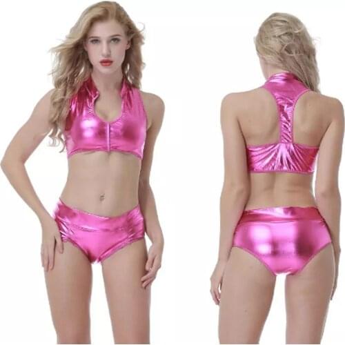 Party Two Piece Set Halter Backless Sexy Stretch Slim 2 Piece Set Women Club Outfits Faux Leather Shorts lingerie sets