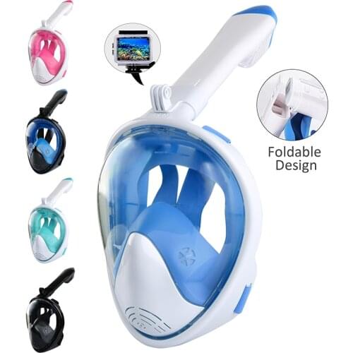 Diving Mask Collapsible Full Face Scuba Anti Fog Goggles with Camera Mount Underwater Wide View Snorkel Swimming Mask for Adult