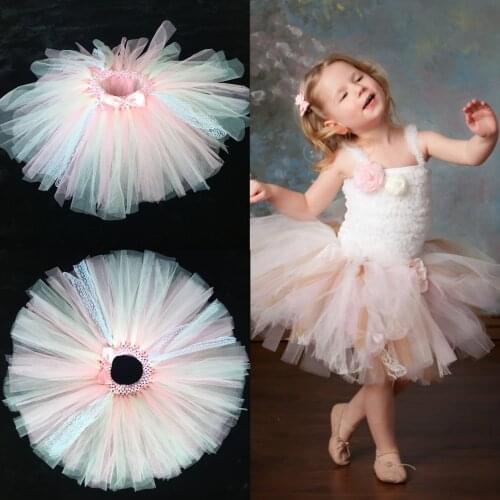 Lovely Baby Girls Lace Tutu Skirts Infant Crochet Tulle Skirt Ballet Dance Pettiskirts with Pink Ribbon Bow Kids Party Skirts