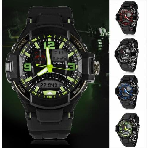 Mens Watches Dual Display Water Resistant Multi Functional Military Sports Wrist Watch