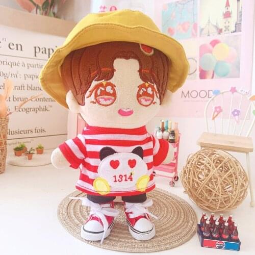 NEW 20cm Baby Doll Plush Dolls Clothes panda T-shirt shoes hats Stuffed Toys Dolls Accessories for Korea Kpop EXO Idol Dolls