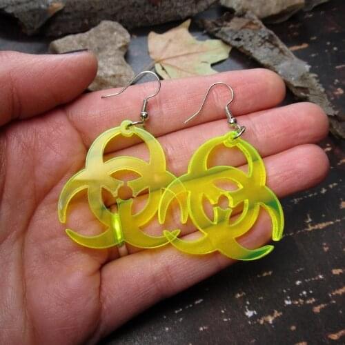 NEW Iridescent Acrylic Biohazard Symbol Pendant Dangle Earrings