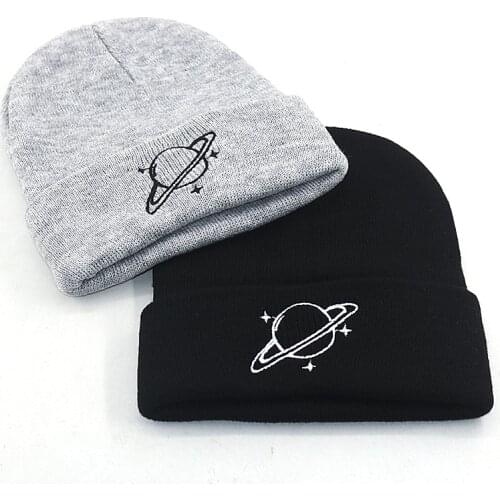 Autumn winter warm beanies new men women fashion knitted beanie hat planet embroidery cotton soft hip hop ski cap