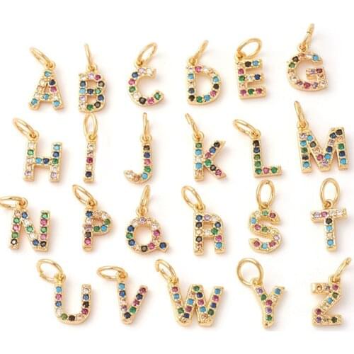 10pcs Brass Micro Pave Cubic Zirconia 26 Alphabet A~Z Charms pendant For DIY Bracelet Necklace Earring Making Decor