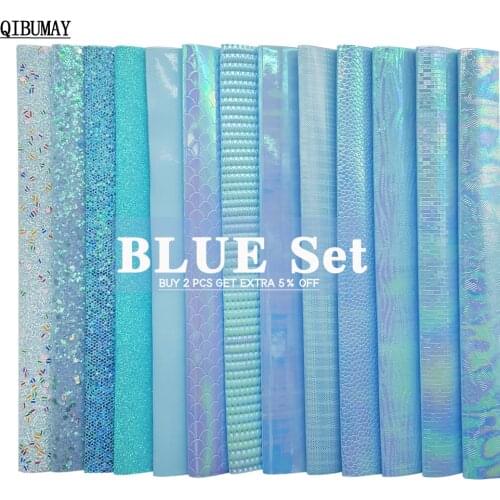 QIBUMAY 22*30cm Blue Faux Leather Sheets Multi Materials Chunky Glitter Snake Pattern Vinyl Fabric DIY Hairbow Bags Accessories