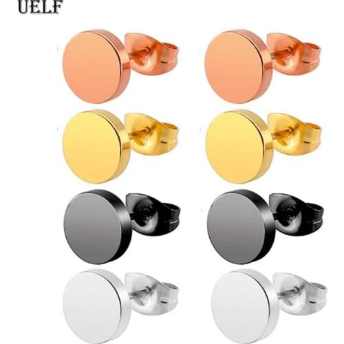 Uelf Punk Style Black Round Titanium Steel Stud Earrings Male Female Earrings Hot Sale Men Women Earrings Drop Shipping 2019