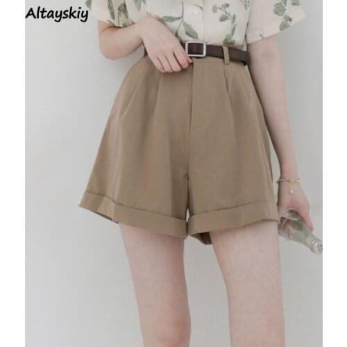 Shorts Women Summer Daily Solid Simple All-match Minimalist Loose Soft Chic Leisure Students Ulzzang High Waist Tender Vintage