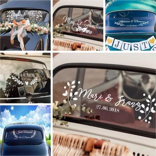 Just Married Custom Name Wedding Car Decoration Just Married Wall Stickers Wedding Car Window Glass Vinyl Wall art Sticker