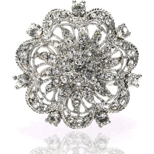 Vintage Style Rhodium Silver Color Alloy Rhinestone Crystal Vintage Look Bridal Brooch