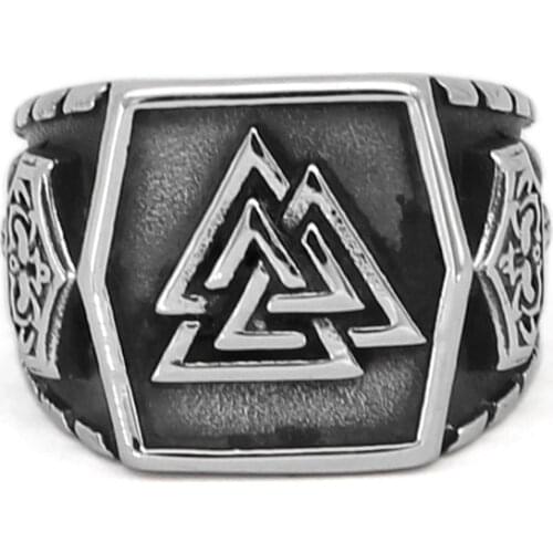 Viking jewelry for men stainless steel valknut thor hammer Mjolnir Ring with valknut gift bag