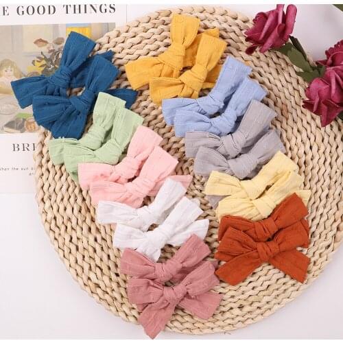 2Pcs/Lot New Cute Solid Color Bows Hair Clip For Kids Girls Cotton Bowknot Hairpins Barrettes Boutique Headwear Hair Accessories