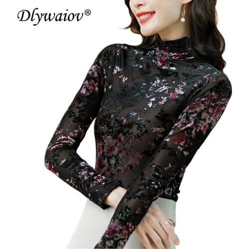 Double Layer High Quality Base T-shirt Women Turtleneck Tops Mesh Tshirt Female T Shirt 2020 Fashion Clothes Shirts Fall Winter