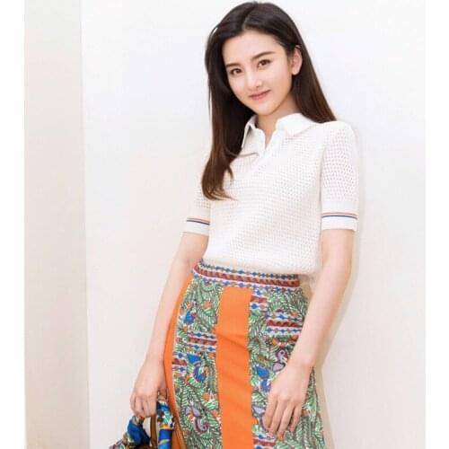 Patads American womens clothing spring and summer leisure temperament polo collar sweater song Zuer Qin LAN star same style