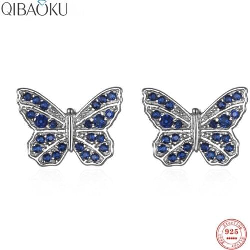 925 Sterling Silver Stud Earrings Butterfly Blue Zircon Luxury Earrings for Women Stylish Temperament Gold Fine Jewelry Gift