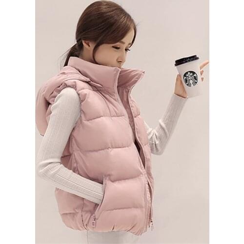 2021 New Autumn Women Detachable Hat Down Cotton Vest Big Size Winter Lady Sleeveless Cotton Jacket Short Paragraph Outwear 1485