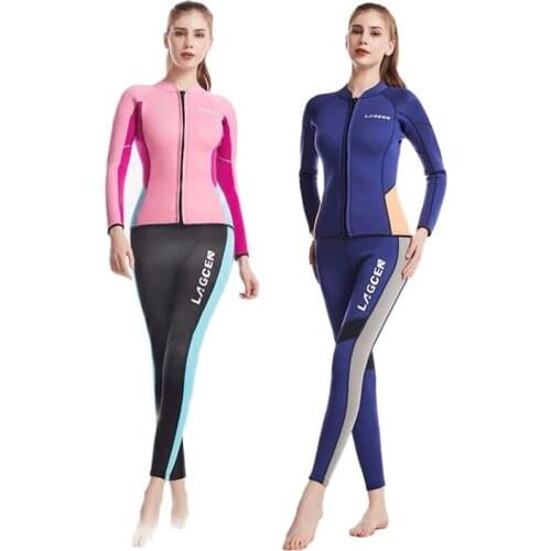 LAGCEN 2.5mm Neoprene Wetsuit Women Long Sleeve Scuba Diving suit Female Surfing Snorkeling 2 pieces set Winter thermal Swimsuit