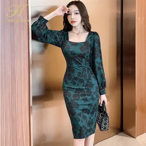 H Han Queen Elegant Office Wear Pencil Dress Womens Winter Occupation Dresses Korean Simple OL Work Sheath Bodycon Vestidos New