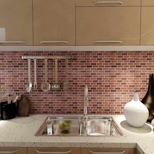 1 Tile 12''x12'' Kitchen Backsplashes Stiker Peel and Stick Tiles Vinyl Wall Covering, Subway Stock Brick