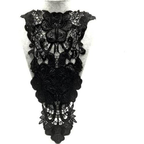 1PCS Black PU Leather Hollow Embroidered Flowers Collar Neckline Lace Trim Appliques Guipure DIY Sewing Supplies Scrapbooking