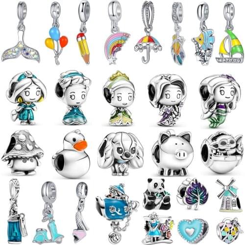 1Pcs New Cute Pig Motorcycle Pen Leaves Beads Pendant Original Pandora Charm Bracelet Women Jewelry Gifts