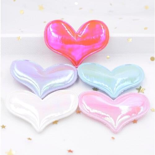 10Pcs Shinng Colorful PU Leather Fabric Appliques Heart Padded Patches for Stick-on Clothing Crafts DIY Hair Bow Accessories F90