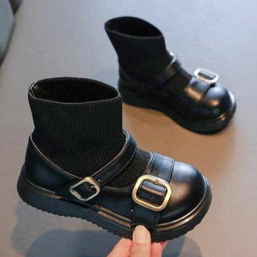 2021 Fashion Ankle Black Chelsea Boots For Girls Shoes 26 Autumn ChildrenS Sneakers Ankle Boots Socks 3 5 6 7 8 9 10 12 Years