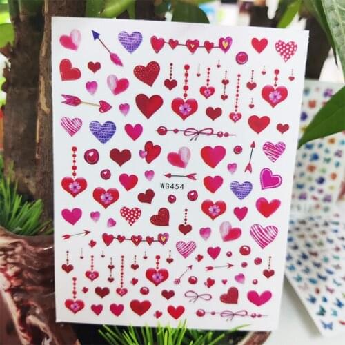 3D Stickers for Nails Red Love Heart Pendant Line Design Nails Art Decoration Manicure Stickers Sliders Nail Foil Accessories