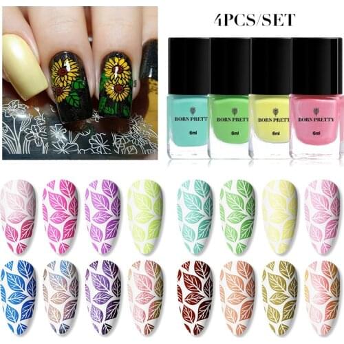 BORN PRETTY 4/6/8Pcs 6ml Stamping Nail Polish Set Colorful Natural Dry Printing Nail Art Varnish Stamping Plate Printing Varnish