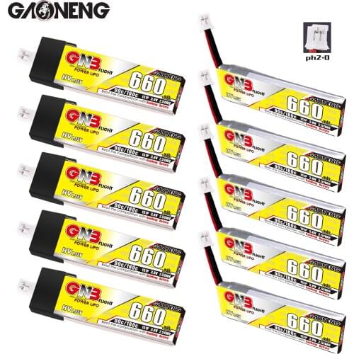 5PCS Gaoneng GNB 1S 660mAh 3.8V 90C/180C HV 4.35V Light Weight Lipo Battery PH2.0 Plug For Emax Tinyhawk Kingkong LDARC TINY7