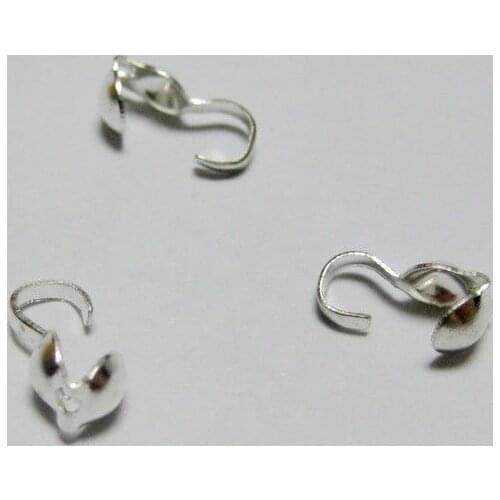 500 Silver Plated Charlotte End Crimps Beads Tips 4mm Bottom Clamp-on
