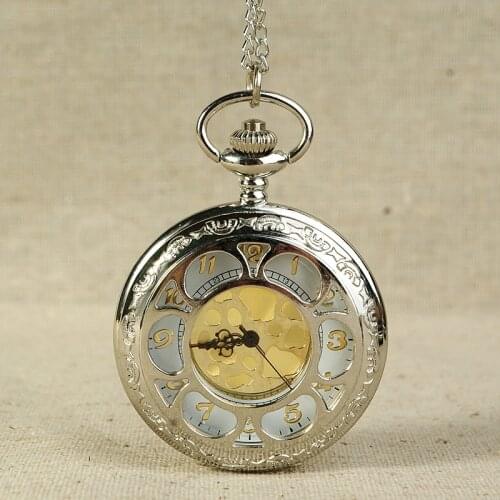 8169 Fashion 2016 Silver Punk Pocket Watch Hollow Golden Roman Dial fob Watches Dazzle Casual Men Women Chain Pendant Reloj
