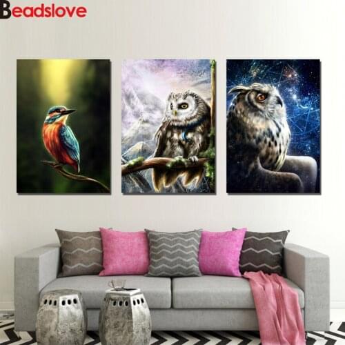 Diamond embroidery 3 pcs Modern Abstract Kingfisher and Owl mosaic diamond 5d DIY full square round 3d diamond painting