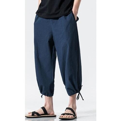 2019 summer 5XL Chinese style cotton and linen trousers mens youth loose beam pants Cropped trousers Chinese casual male pants
