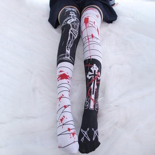 Summer Women Thin Cosplay Stockings Kawaii Girls Thigh High Stocking Harajuku Black Over Knee Polyester Stockings 5S-SW11