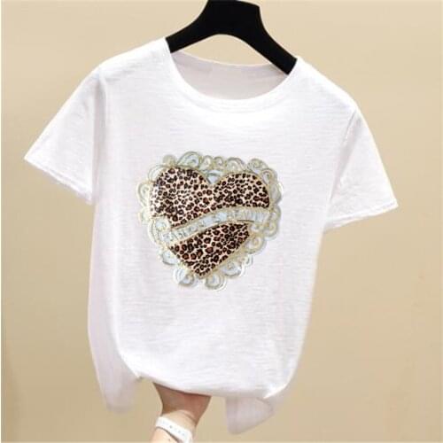 T shirt Women patch sequins 250mm leopard grain heart deal with it biker patches for clothing fabric stickers free shipping