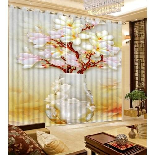 Customized size Luxury Blackout 3D Window Curtains For Living Room Magnolia flower curtains