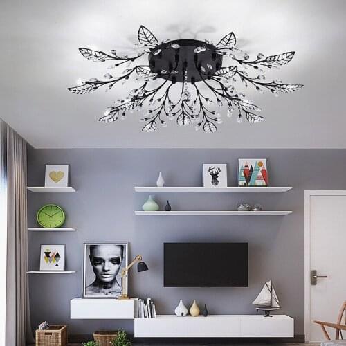 Pastoral style Korean wrought iron Branches crystal pendant light bedroom dining room lamp