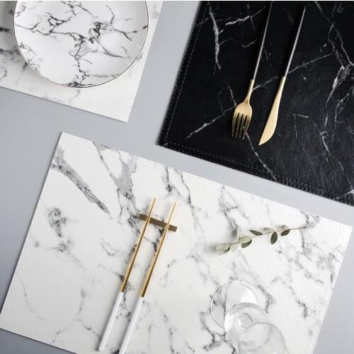 2pcs 3pcs Luxury PU Tableware Pad Heat Insulation Non-Slip Placemat Marble Coaster Coffee Cup Mat Tea Pad Dining Table Mat