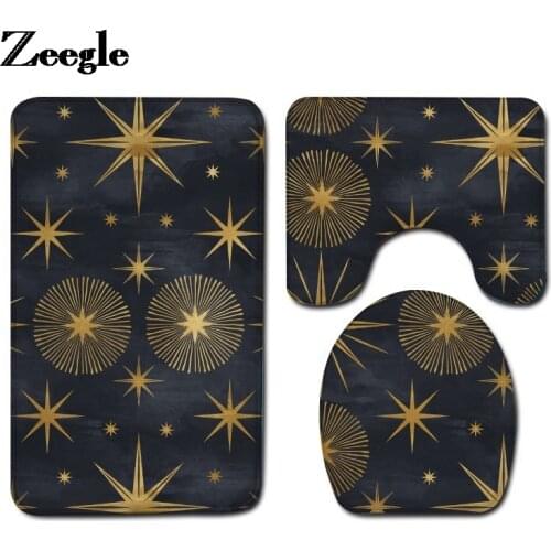 Star Printed Bathroom Carpet Rug Flannel Bath Mat and Anti-slip Floor Carpet Set Shower Room Decor Absorbent U-Shaped Toilet Rug