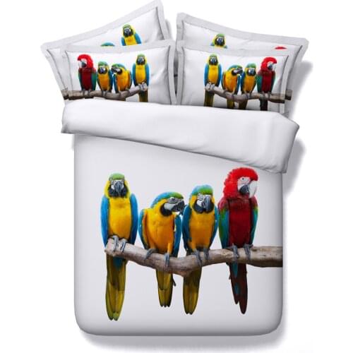 Colorful parrot bed linens 3d animal print duvet cover queen twin sizes white bedding sets girls kids 3/4pc full cal super king