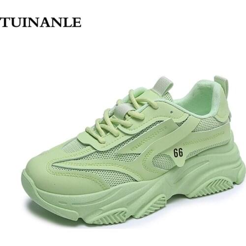 TUINANLE Women Sneakers Fashion Chunky Sneakers Casual Autumn Reflective Comfortable Thick Sole White Dad Flats Platform Shoes
