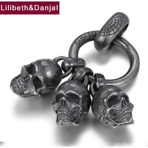 Black Skull Pendant Real 925 Sterling Silver Punk Rock Vintage Necklace Pendant for Women Men Jewelry collares de mujer 2020 P51