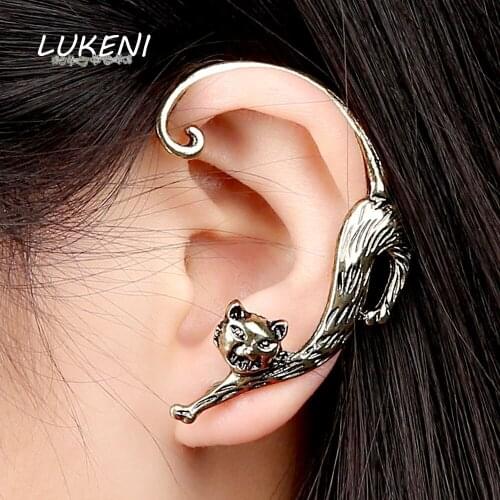LUKENI 10Pcs/Lot Free Shipping Fashion Jewelry Earrings 2017 Punk Cat Long Ear Cuff Earrings For Women And Men Gift EJ003