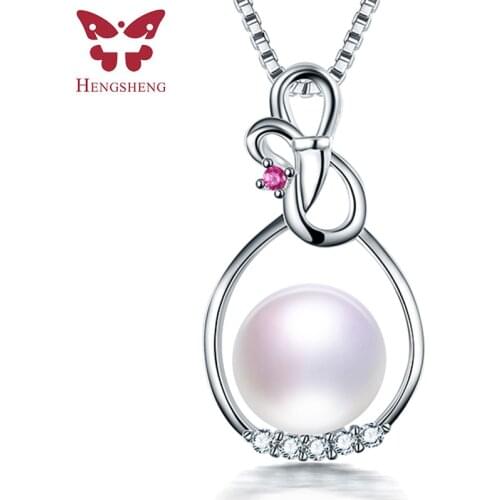 HENGSHENG Fashion Jewelry 925 Sterling Silver Zircon Pendant Necklace 100% Genuine Natural Freshwater Pearl Necklace For Women