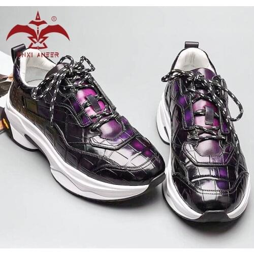 5A Style Shoes! 100% Crocodile Cro Leather Shoes Men Lady Sneaker Shoes Handmade Designer Shoes Patina Purple Brown Color
