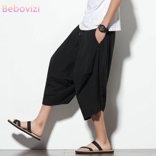 Plus Size M-5XL 2021 New Summer Cotton and Linen Loose Harem Low-grade Pants for Men Navy Blue Black Khaki Thai Kimono Pants