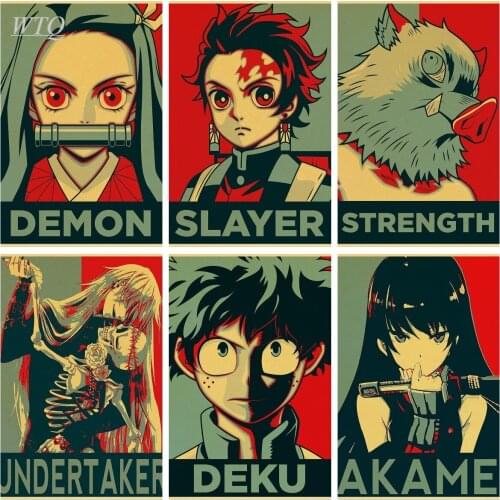 Anime Characters Retro Posters Anime Posters Demon Slayer Poster Canvas Painting Wall Art Picture Photos for Childrens Room